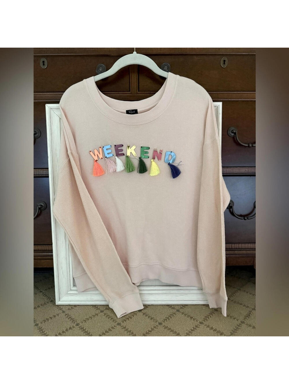 Rails light pink long sleeved crew neck crop sweatshirt with text details - L